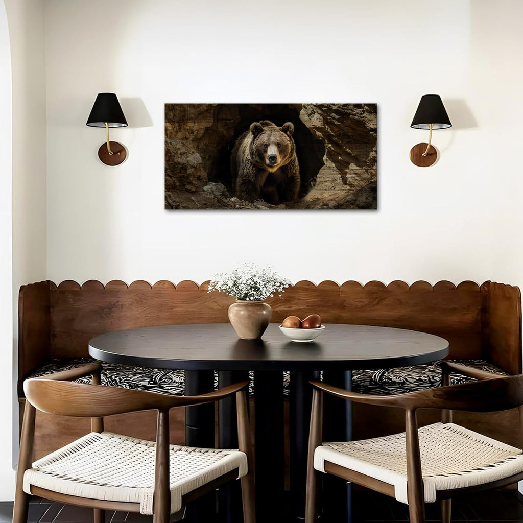 Bear Wall Art Vintage Wildlife Pictures Canvas Art Rustic Cabin Wall Decor Framed 20"x40"