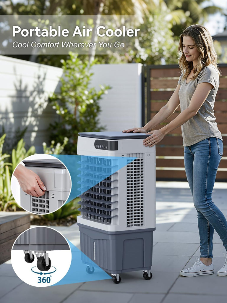 2600CFM Swamp Cooler, 4-IN-1 Evaporative Air Conditioners With 8.5 Gal Water Tank, 4 Ice Packs, Remote, 12H Timer