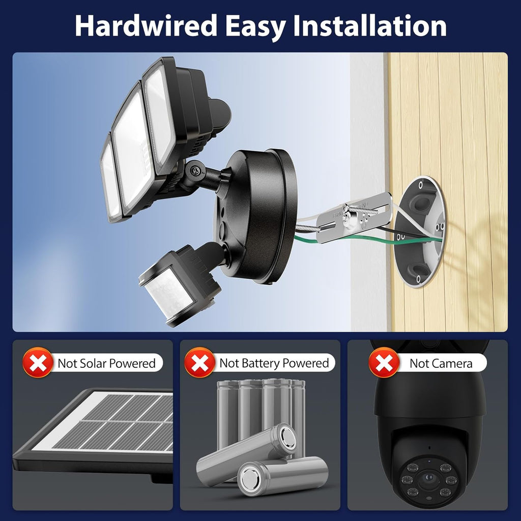 Motion Sensor Outdoor Lights, Hardwired Security Floodlights, Black | 7000LM 75W LED flood lights with movement