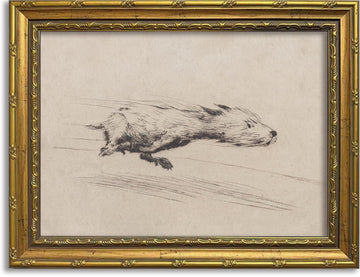 Vintage Running Dog Wall Art Gold Framed Sketch Decor