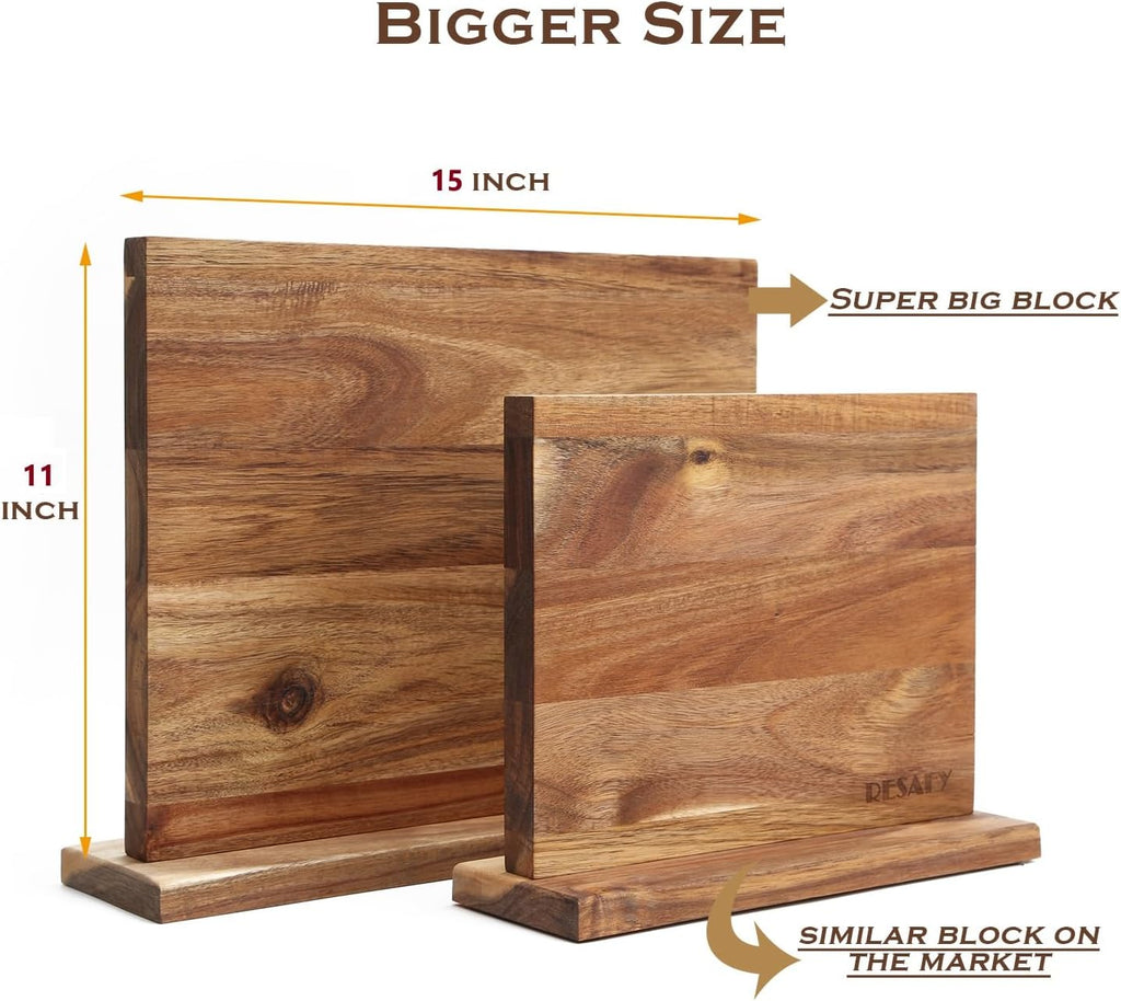 Large Magnetic Knife Holder,Acacia Wooden Magnetic Knife Block 16 X 12 Inches,Rack Magnetic Universal Stands with