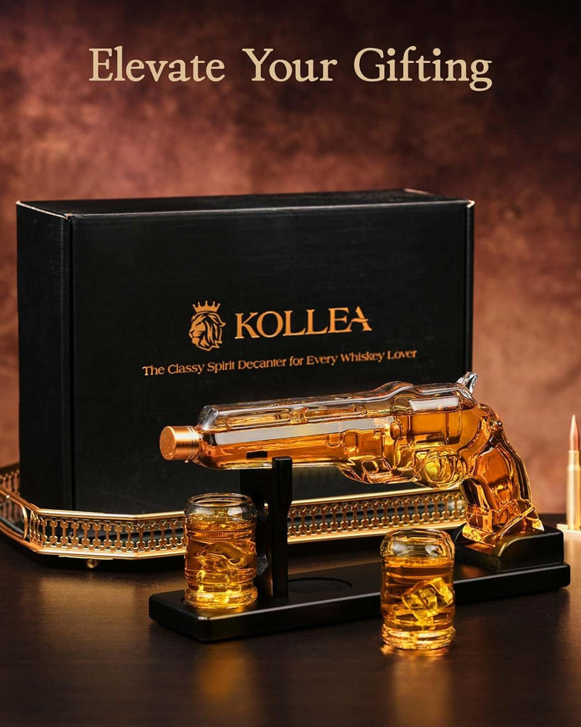 Gun Whiskey Decanter Sets for Men, Liquor Decanter Set with Shot Glass, Handcrafted Birthday Gifts for Men Dad