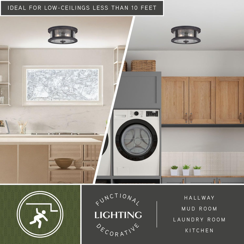 Cumberland Bronze Rustic Round Outdoor Flush Mount Ceiling Light Clear Glass