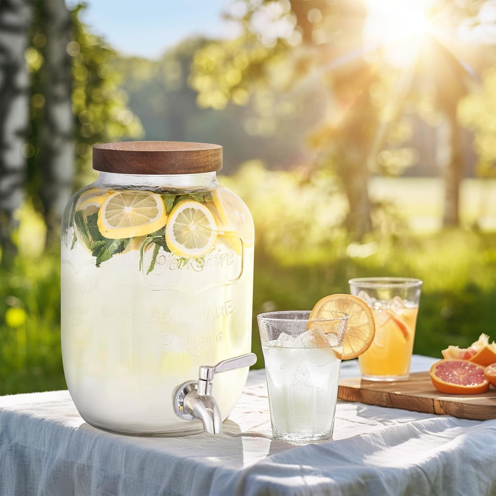 Glass Drink Dispenser for Parties, 1 Gallon Beverage Dispenser with Spigot Solid Stainless Steel, Used as Lemonade