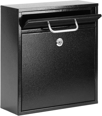 Steel Key Lock Mail Boxes Mailbox, Security Key Drop Box or Commercial, 12H x 10.5L x 4.6W Inches, Black Large