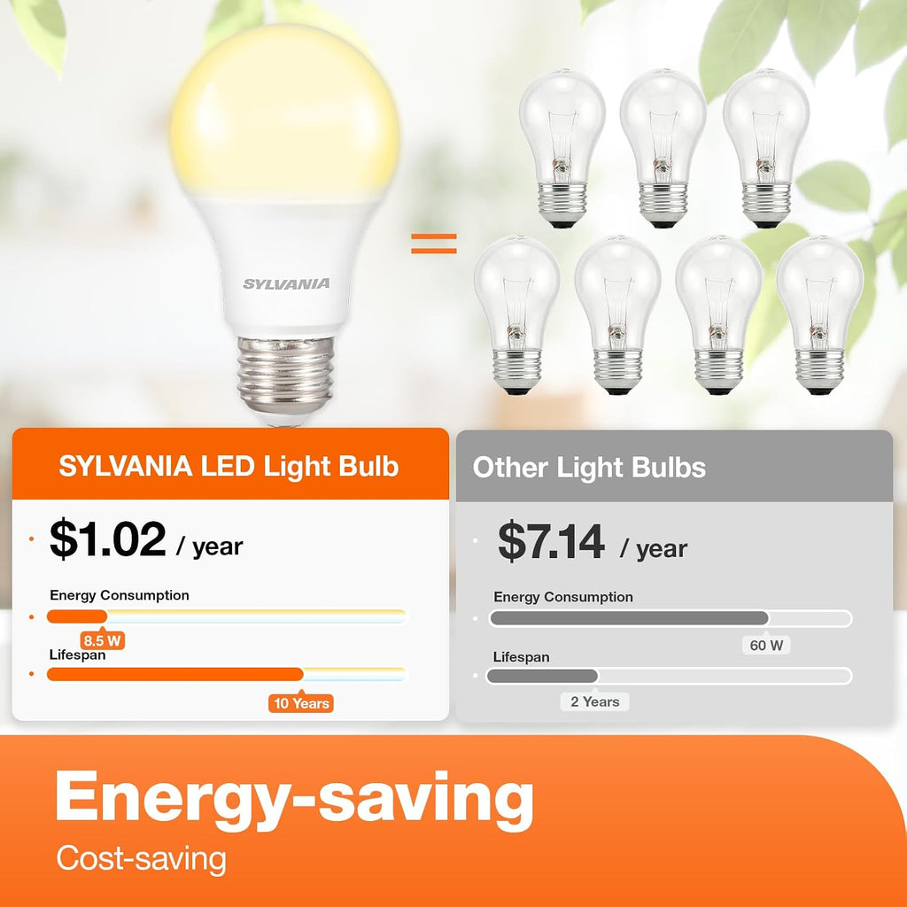 LED A19 Light Bulb, 60W Equivalent, Efficient 8.5W, 10 Year, 2700K, 800 Lumens, Frosted, Soft White