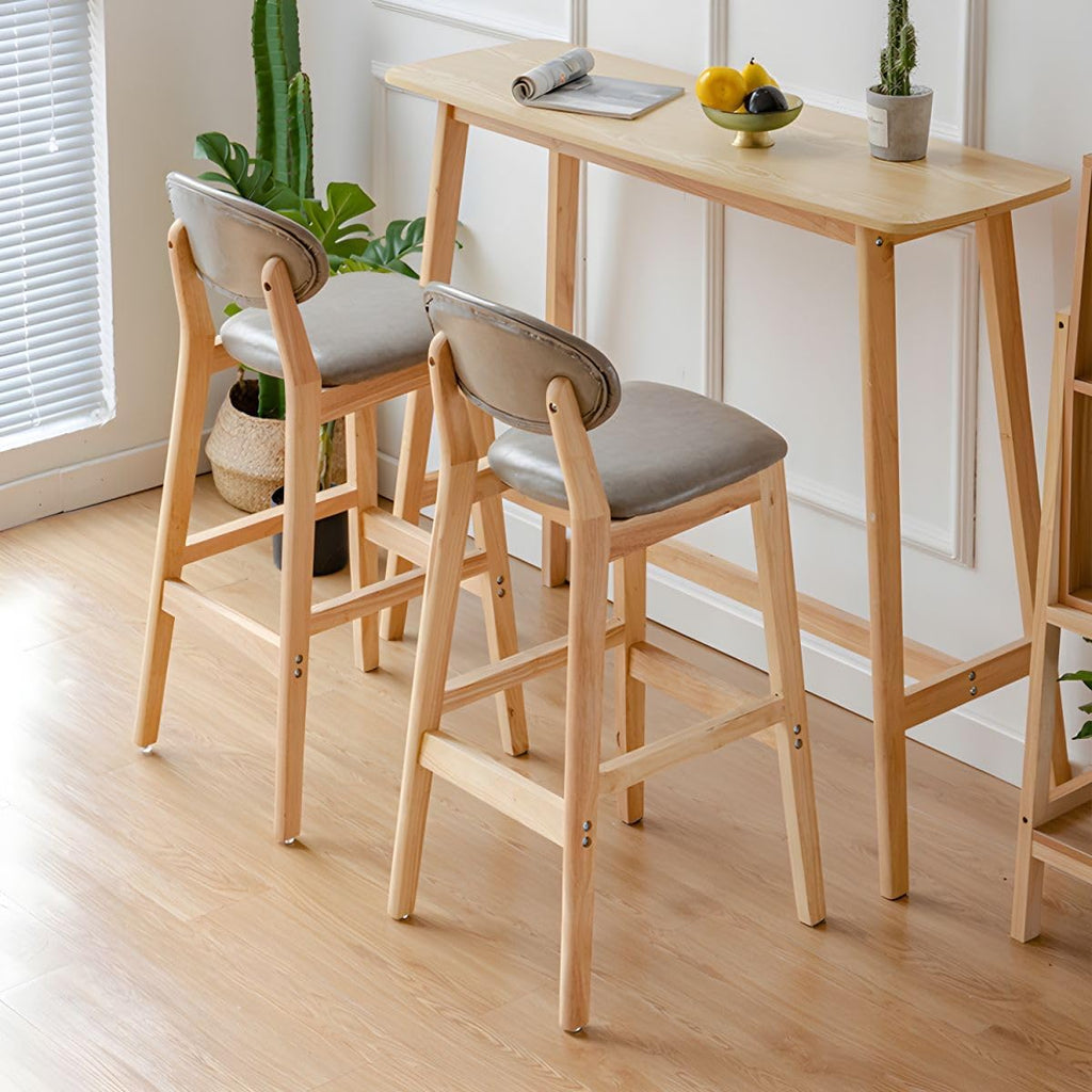 Modern Armless Backrest Counter Stool Soild Wood Bar Chair Counter Height with Pedal and PU Leather Dining Living