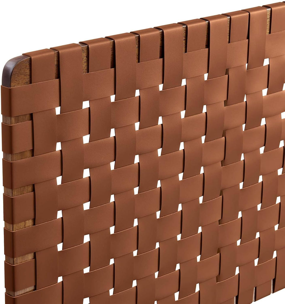 Leather Weave King Headboard in Walnut Brown, Faux Leather King Headboard Only with Wall Mount Design