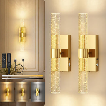 Battery Operated Wall Sconces Set of 2, Gold, 15.3 Inch