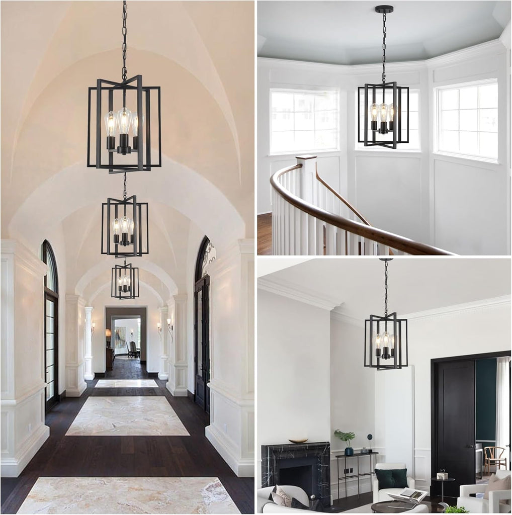 Black Farmhouse Modern Chandelier Light Fixture for Dining Room, 3 Light Rustic Kitchen Island Metal Pendant Hanging