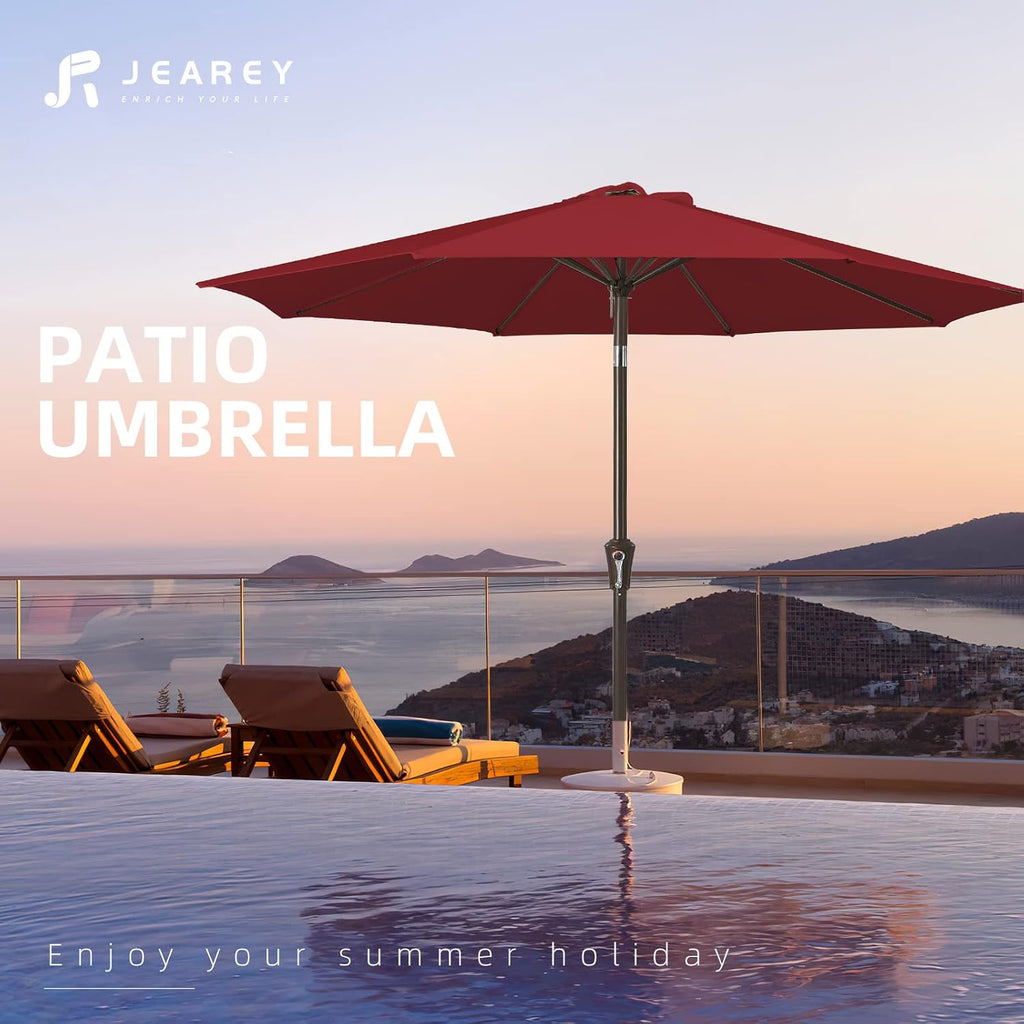 9FT Outdoor Patio Umbrella Outdoor Table Umbrella with Push Button Tilt and Crank - Red