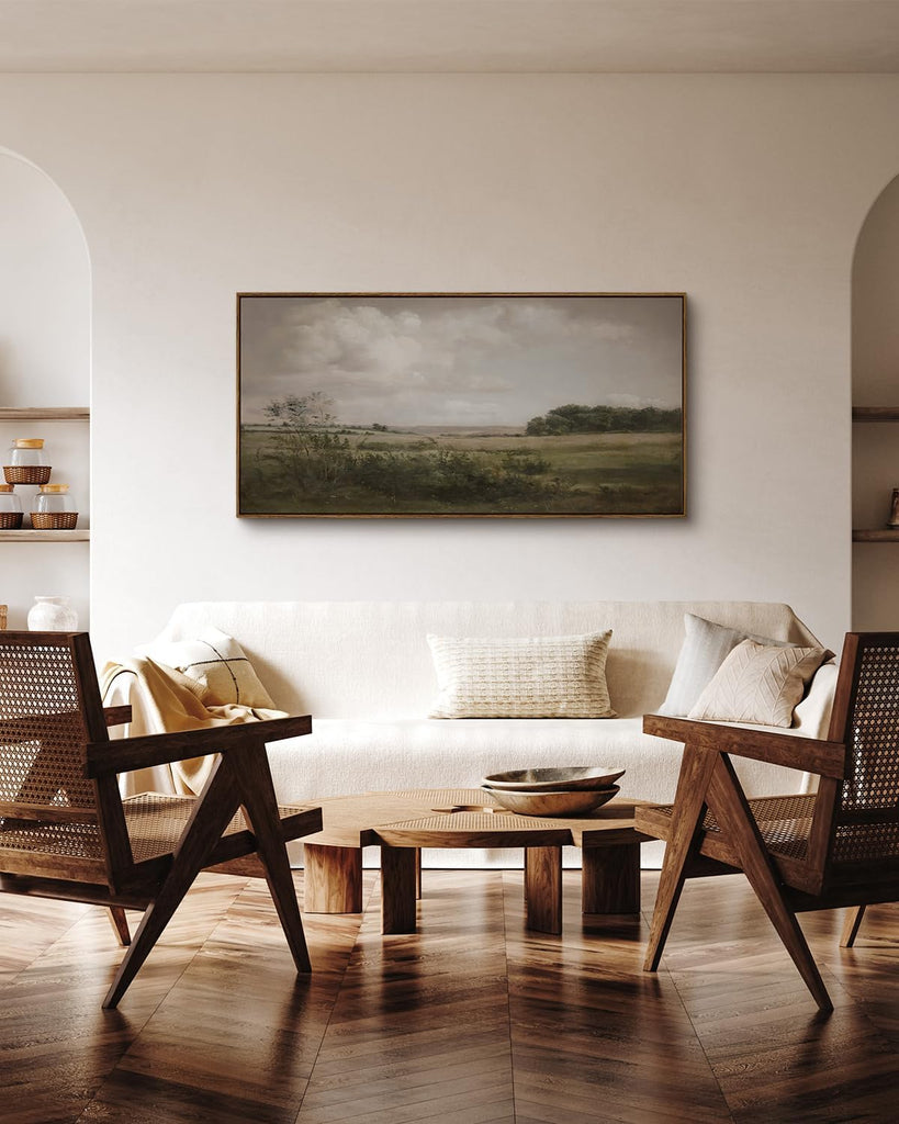 Extra Large Framed Vintage Wall Art, Living Room Country Farmhouse Decor, Wilderness Landscape Paintings, Canvas