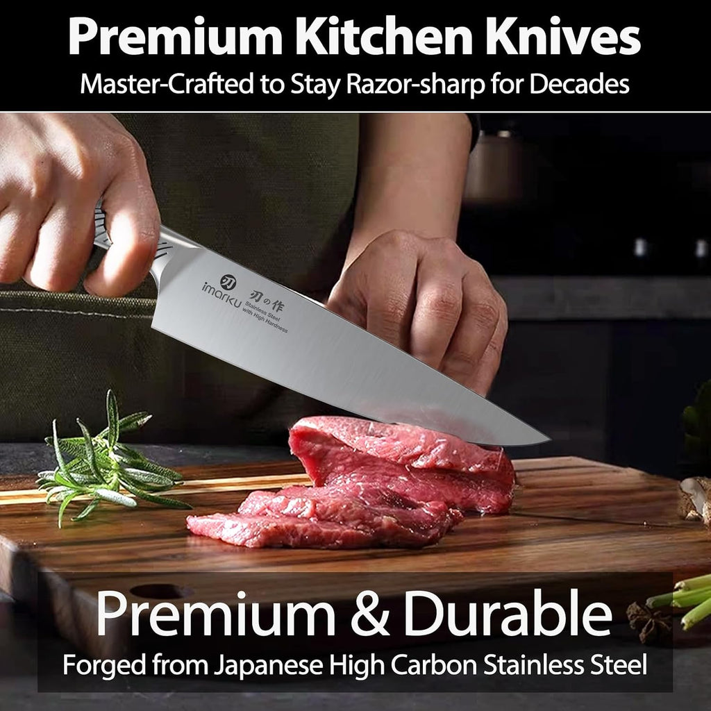 14 Piece Stainless Steel Knife Set with Build-in Sharpener | Japanese High-Carbon Stainless Steel Blades | 56±2 HRC