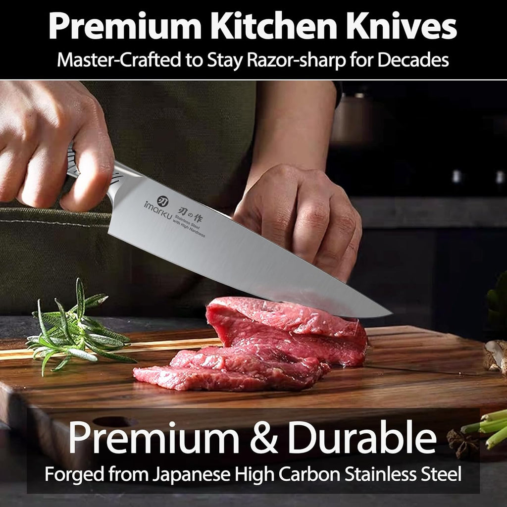 14-Piece Knife Block Set, Knife Set with Block and Build-in Sharpener, Japanese Stainless Steel Knife Set for Lasting