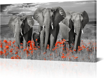 African Elephants Canvas Wall Art Sunset Elephants Pictures Wildlife Animal Artwork Prints On Wrapped Canvas Decor