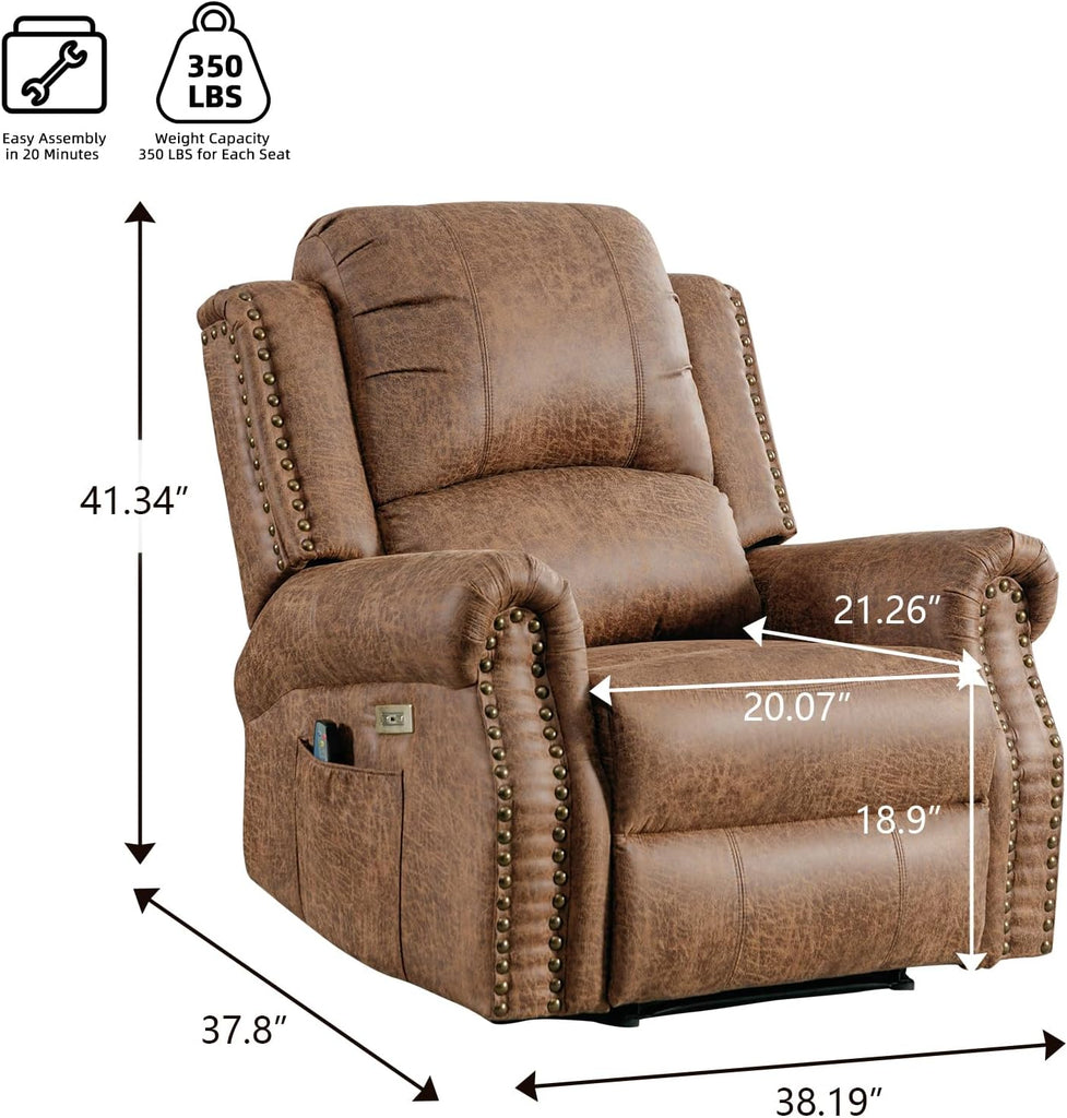 Power Recliner Chair with Massage and Heat, Faux Leather Electric Massage Reclining Chair for Adults with Overstuffed