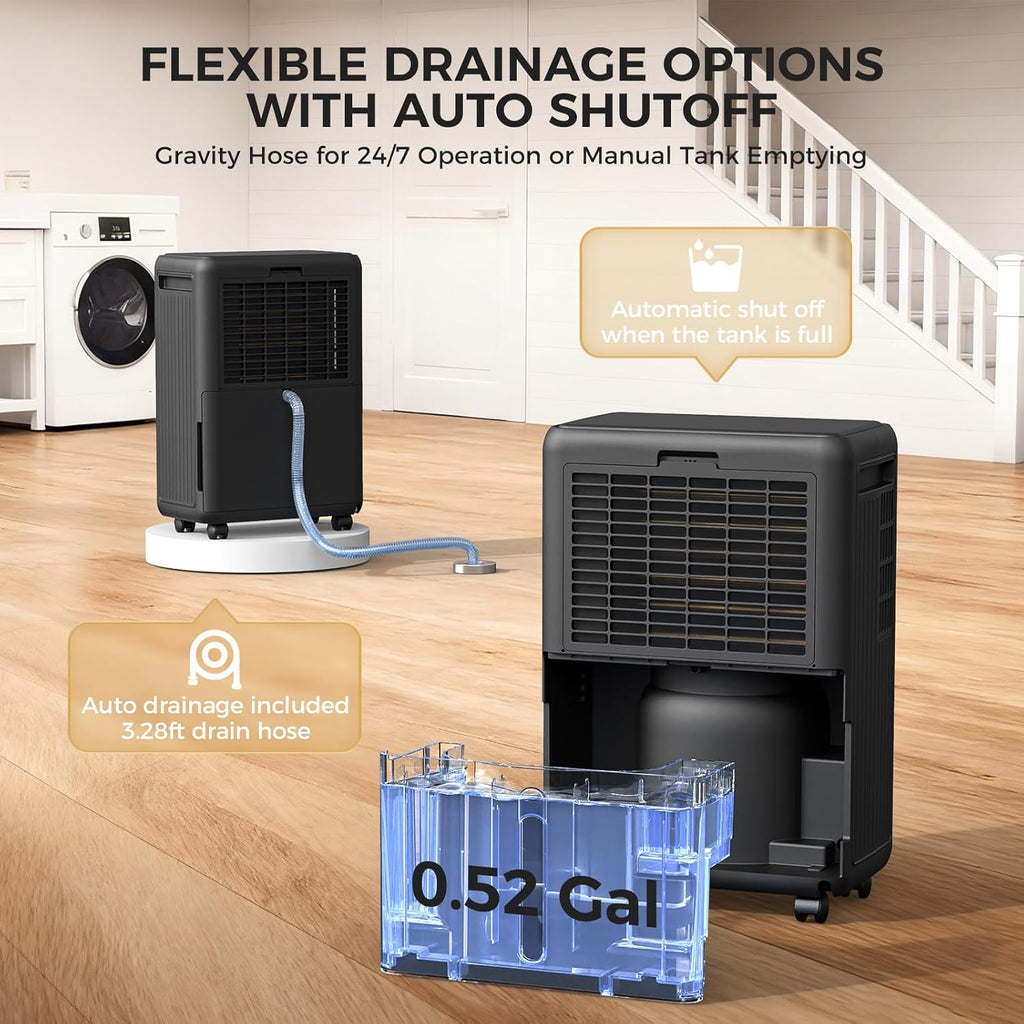 2000 Sq.Ft Dehumidifier for Basement, 30 Pints Dehumidifiers for Home with Drain Hose, 3 Mode, Auto Defrost