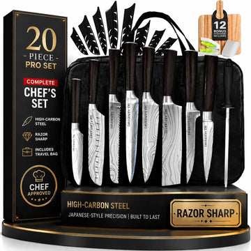 Japanese Kitchen Knife Set with Bag, 20-Piece Professional Chef Knife Set, High Carbon Stainless Steel Knives, Travel