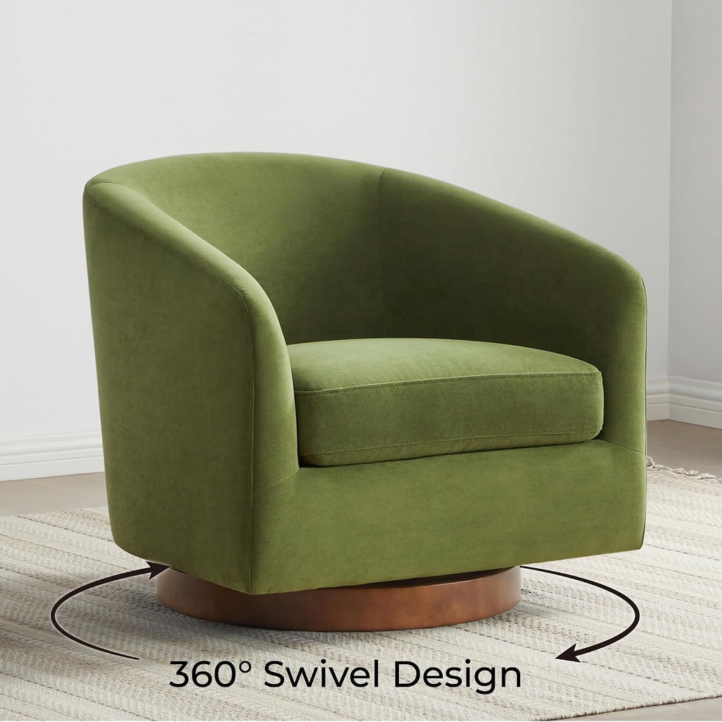 Swivel Accent Chair, Fully Assembled Velvet Barrel Armchair with FSC Certified Upholstered , Forest Green