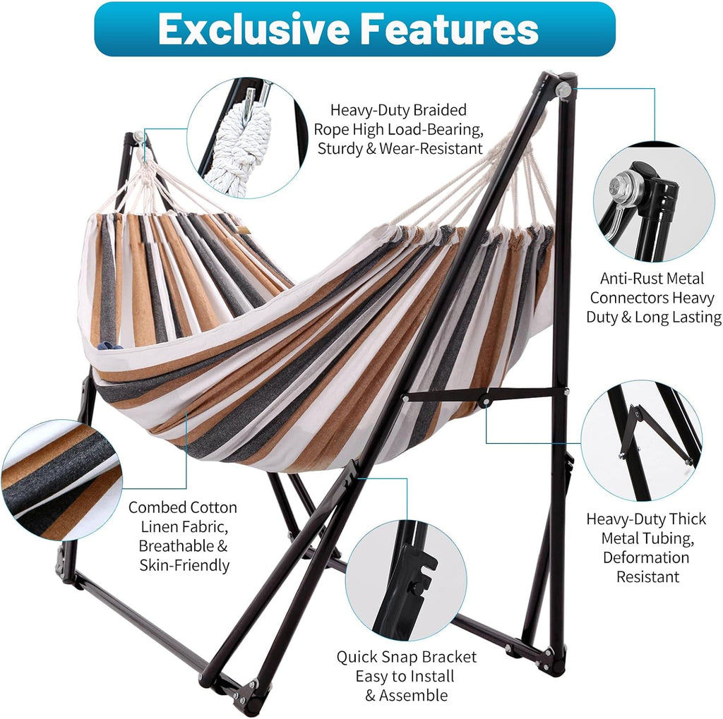 Portable Hammock with Stand for Outside or Inside,No Tree Required | 1 Minutes Tool-Free Setup | Adjustable Hammock