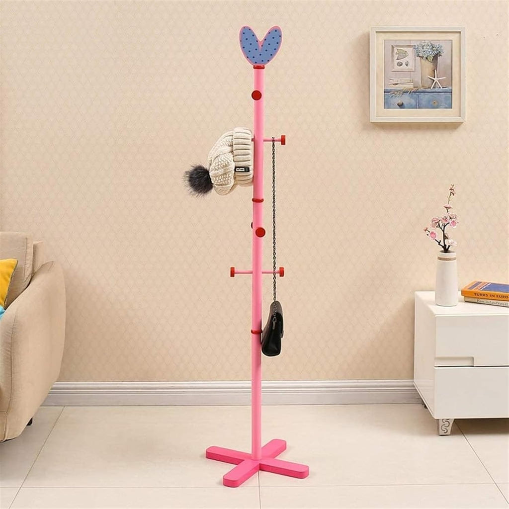Freestanding Hall Tree, Cute Coat Rack Creative Love Shape Wood Clothes Hanger Stand Home Clothes Stand for Coats