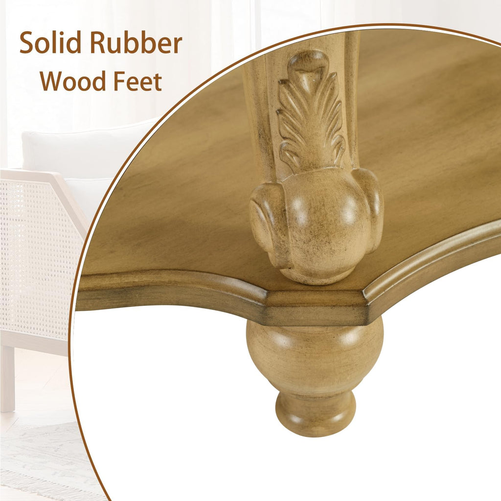 Round Coffee Table, 42" Oval Coffee Table with Storage, Victorian Center Table with Carved Legs, 2-Tier Cocktail