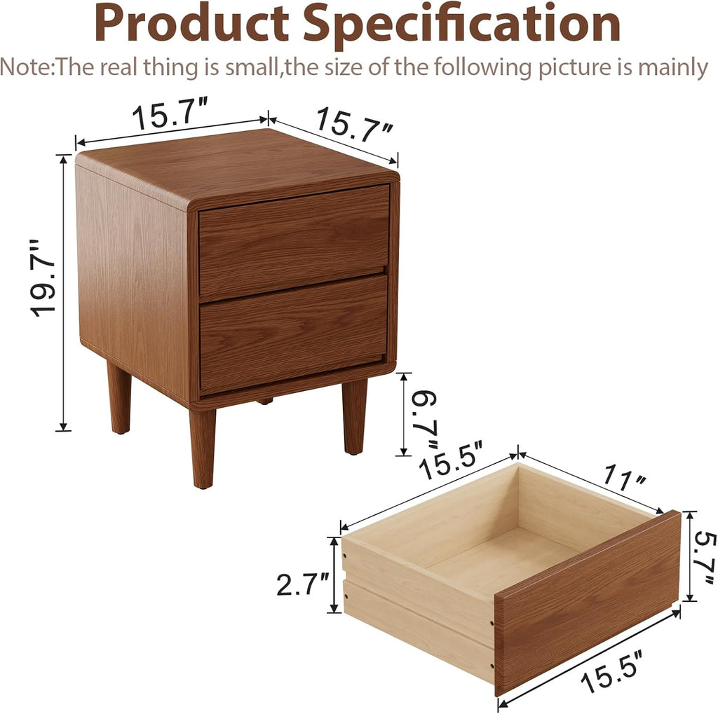 Solid Wood Nightstand Walnut Night Stand with Drawers Mid Century Modern Nightstand with Storage,Wood Night
