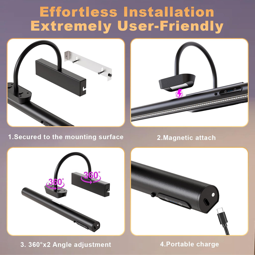 Dimmable Cordless Picture Light with Controller and Timer, Rechargeable Battery Wall Sconce for Wall Pictures