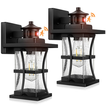 2 Packs Motion Sensor Outdoor Wall Lights - Upgrade Dusk to Dawn Porch Lighting, LED Exterior Lantern Fixture Wall
