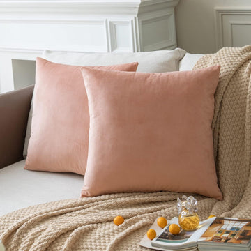 Set of 2 Dusty Rose Colored Solid Velvet Throw Pillow Covers, Cozy Soft Accent Pillow Cases