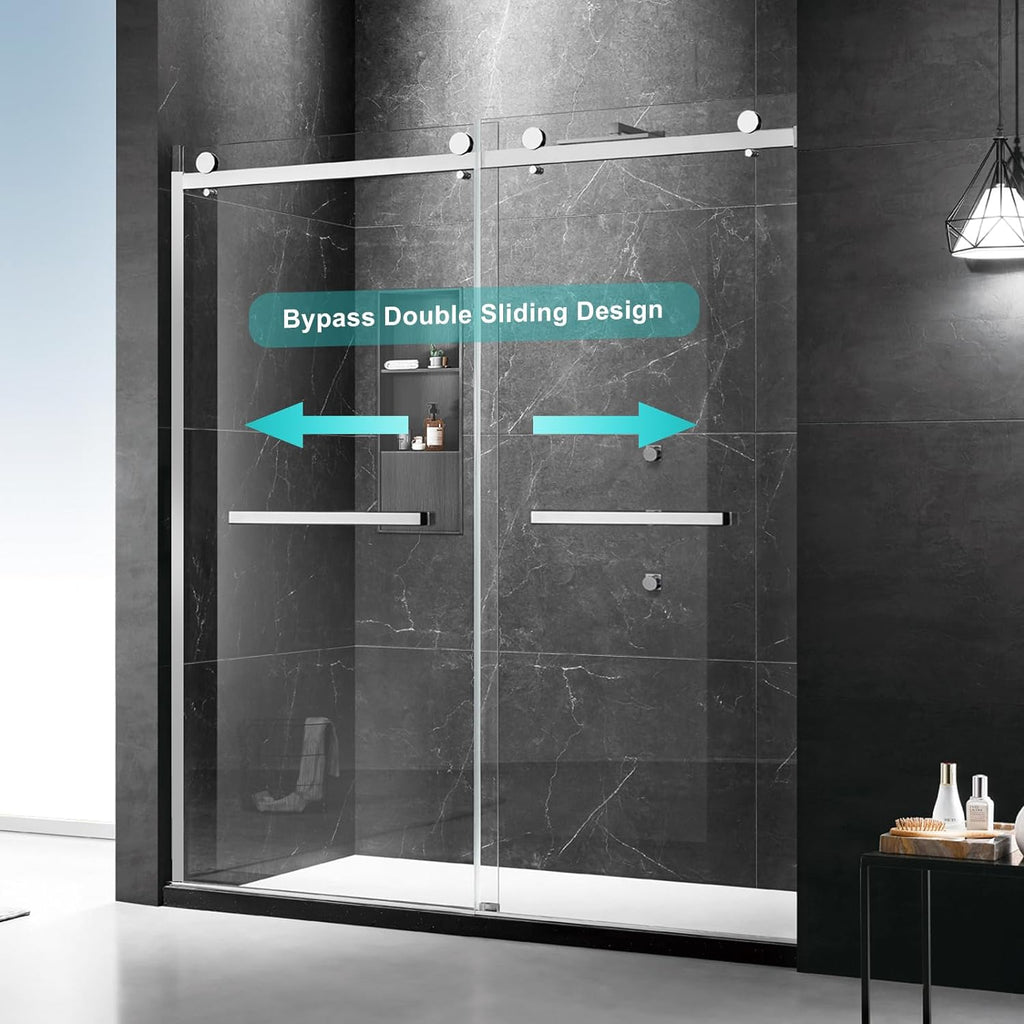 Milano Double Sliding Shower Door, 56-60" W x 74" H Framed Shower Door 5/16"(8mm) Clear SGCC Tempered Glass