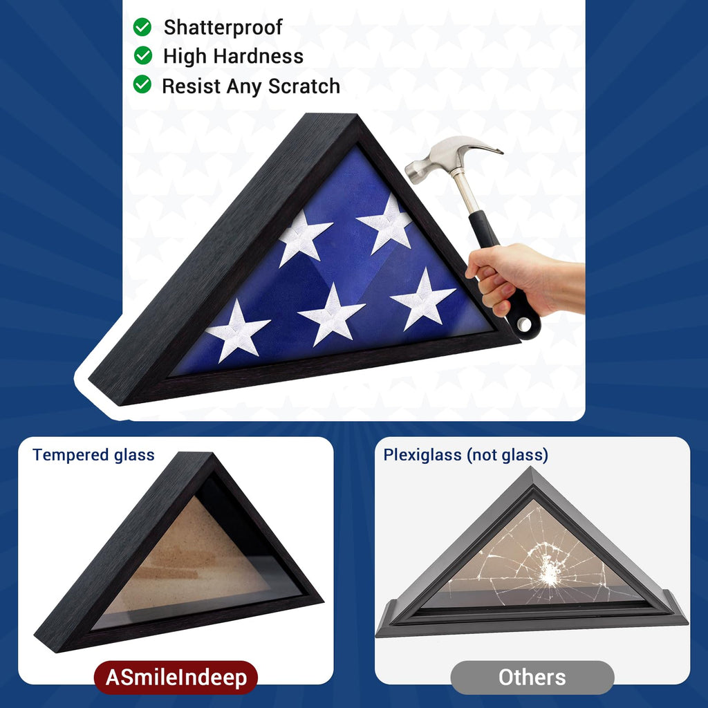 Flag Display Case for 3' x 5' Flag, American Flag Shadow Box with HD Tempered Glass and Wall Mount, Folded Triangle