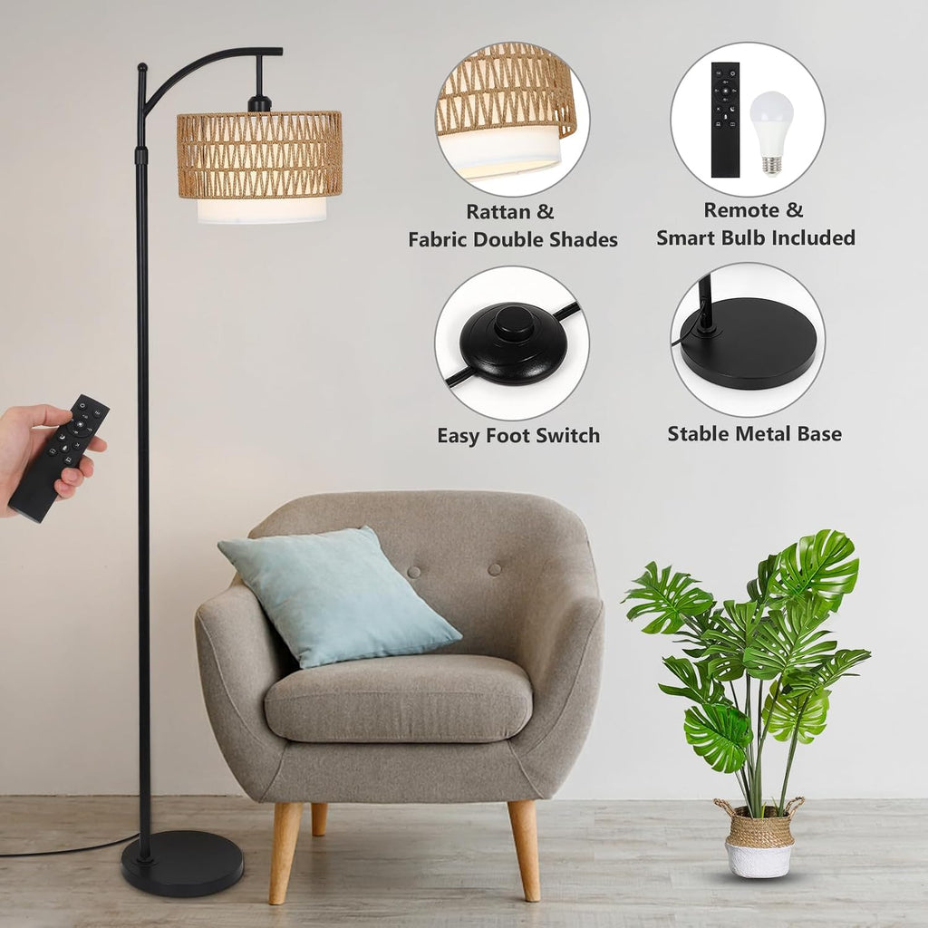 Arc Floor Lamp with 3 Color Temperatures, Farmhouse Floor Lamps with Remote & Dimmable Bulb