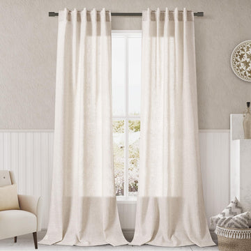 Beige Flax Linen Curtains 84 inches Long 2 Panel Tan Burlap Textured Linen Drapes Semi Sheer Privacy Window Curtain