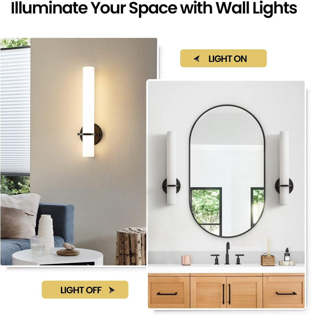 18 Inch Wall Sconces Set of Two, Black Bathroom Sconces 18W 2700K-5000K LED Dimmable Modern Wall Sconces with Acrylic