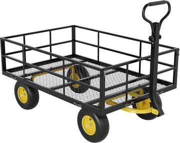 Heavy Duty Steel Garden Cart, 1200 Lbs Garden Wagon with 13" All Terrain Tires, 3-in-1 Metal Utility Wagon with