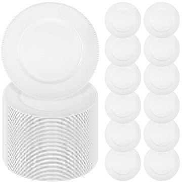 Charger Plates - 60 Pack, White Plastic Reusable Dinner Charger Plates, 13'' Round Beaded Chargers Plates Vintage