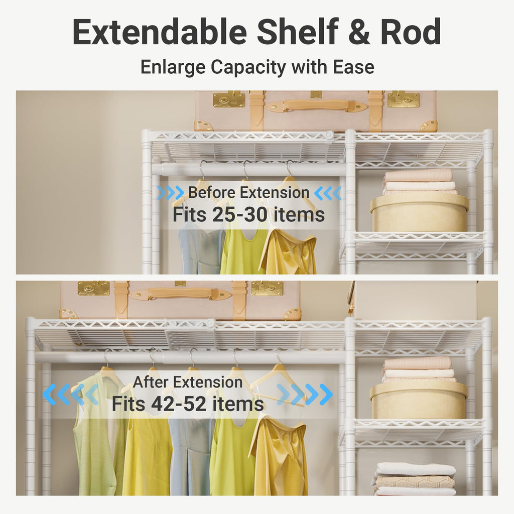 X2 Expandable Clothes Rack Portable Closet Organizer System White