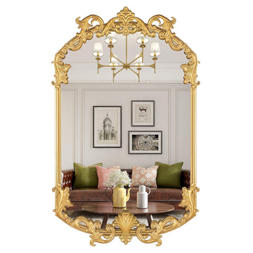 Gold Antique Mirror 19x 32, Vintage Mirror for Wall, Metal Framed Baroque Decorative Perfect