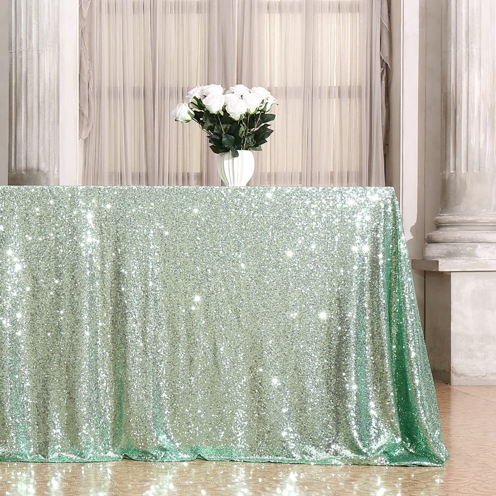Mint Green Sequin Tablecloth 60x120 Inch for Wedding