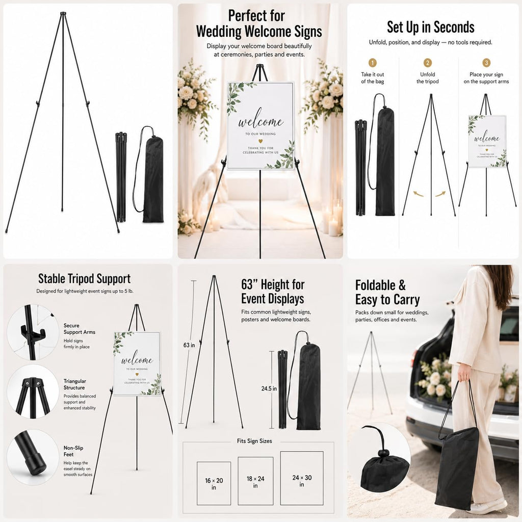 63 Inch Easel Stand for Sign, Poster Stand and Wedding Sign