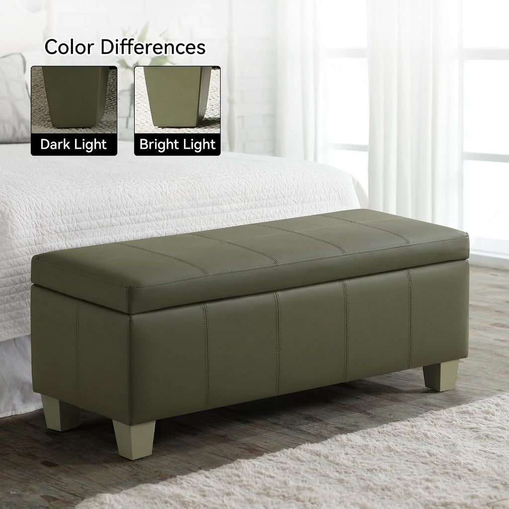 41" Faux Leather Storage Ottoman, Stitch Tufted Rectangle Upholstered End of Bed Storage Bench, Entryway Large Couch