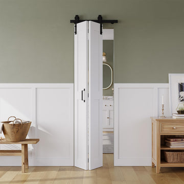Bifold Barn Door 24" x 84", MDF Bi-Fold Sliding Closet Doors