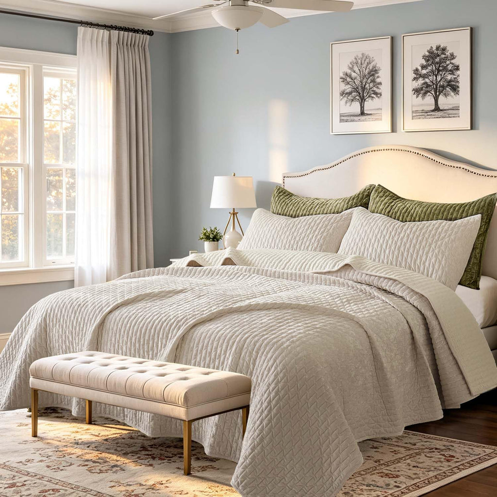 Velvet Oversized King Size Quilt 120x120 3-Piece Bed Set