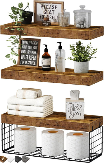 Bathroom Shelves Over Toilet - Wall Mounted Floating Shelves Toilet Paper Storage Small Farmhouse Decor Shelf 16 inch