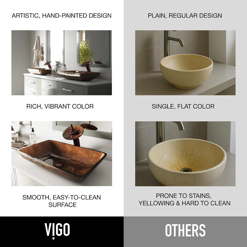 Vigo Vessel Sink Brown - 23” Artistic Rectangular Bathroom Vessel Sink