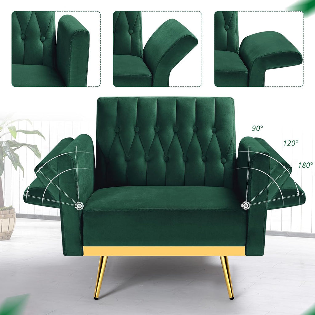 Velvet Accent Chair with Adjustable Armrests and Backrest, Button Tufted Lounge Chair, Single Recliner Armchair with