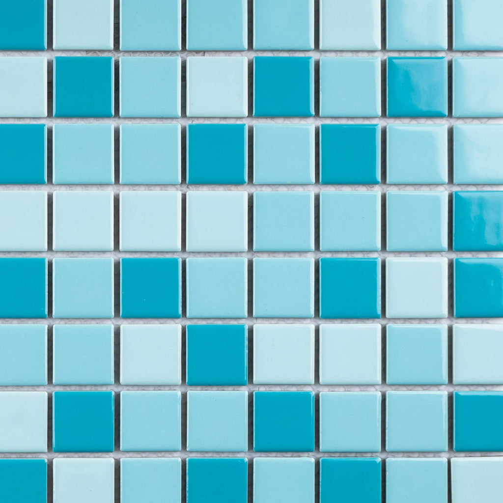 1" x 1" Square Creamy Blue Porcelain Polished Floor & Wall Tile & Pool Tile Mosaic Tile 11-3/4 in. x 11-3/4 in. x 6mm