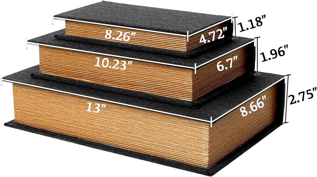 Decorative Book Boxes Set of 3 - Modern Faux Linen & Wood Hidden Storage for Coffee Table - Stackable Fake Books for