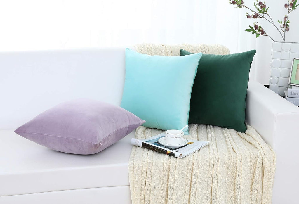 Comfy Soft Thick Velvet Throw Pillow Cases, Decorative Solid Square Cushion Covers, 18 x 18 Inches, 2 Pieces)